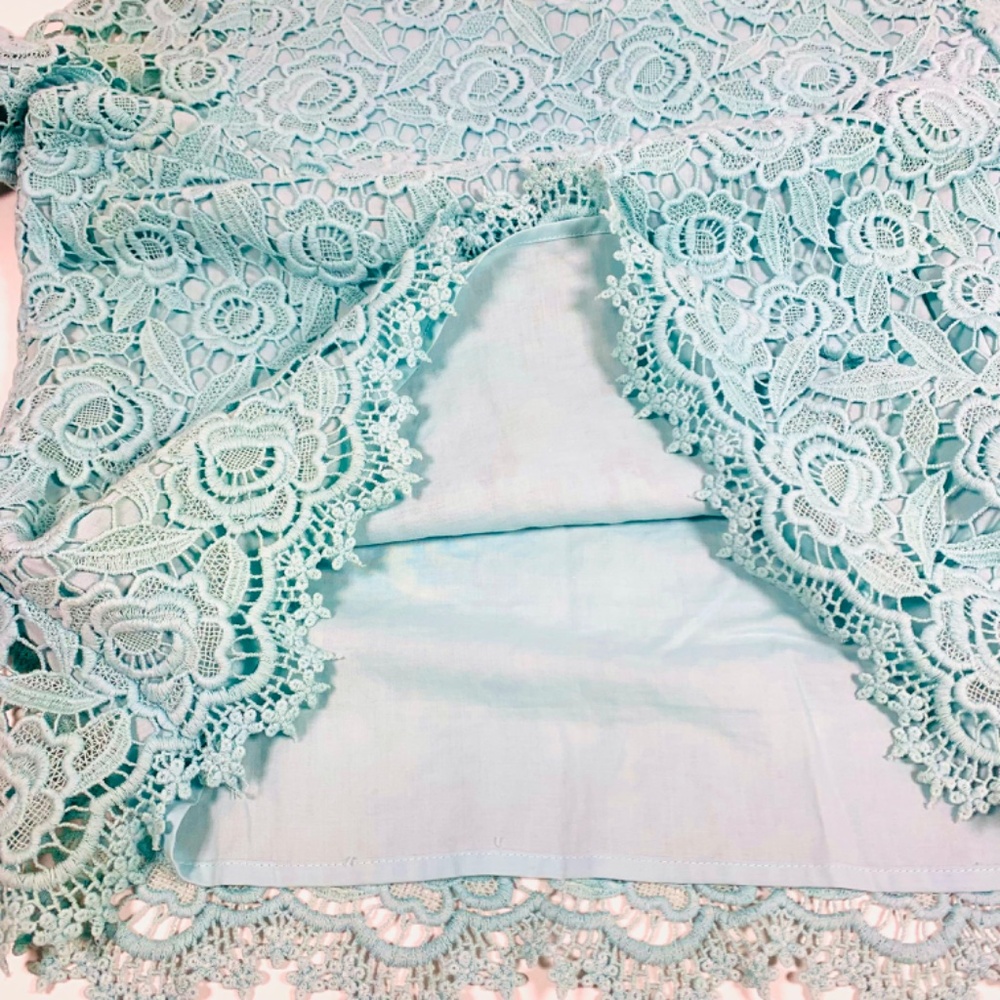 Talbots Spring teal blue/green boho crochet/lace long sleeve blouse cottagecore - Picture 7 of 12